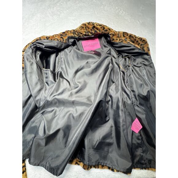 Betsey Johnson Leopard Faux Fur Cape Coat Belted XL Retro Glam - Picture 9 of 12